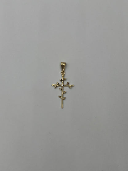 Dije Cruz Hojas Circon Blanco Oro amarillo 18k 0,89 Gr / 15 mm / 2,7 Cm