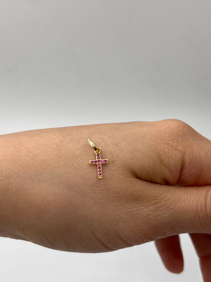Dije cruz circon rosa Oro amarillo 18k 0,41 Gr / 6,70 mm / 1,1 Cm