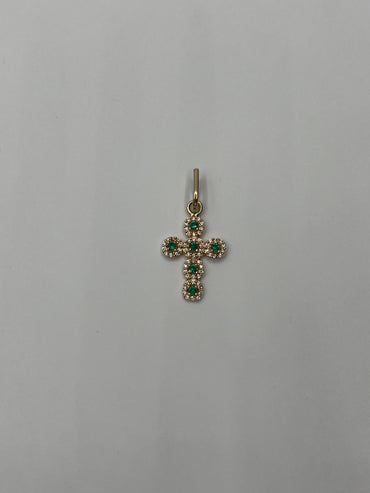 Dije Cruz Verde y Blanco Oro amarillo 18k 1,70 Gr / 14,85 mm / 2,4 Cm