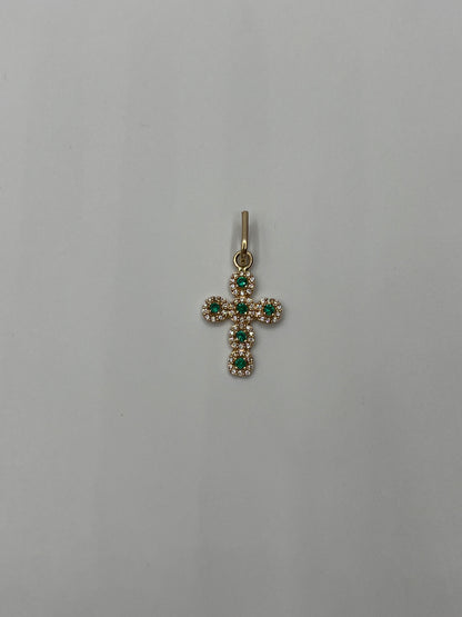 Dije Cruz Verde y Blanco Oro amarillo 18k 1,70 Gr / 14,85 mm / 2,4 Cm