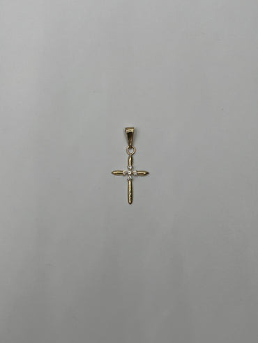 Dije Cruz Circon Blanco Oro amarillo 18k 0,57 Gr / 14,40 mm / 2,2 Cm