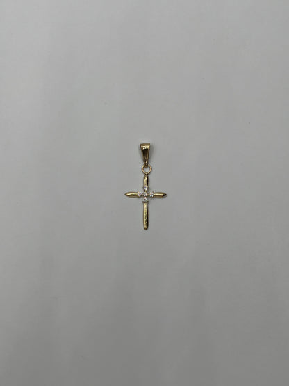 Dije Cruz Circon Blanco Oro amarillo 18k 0,57 Gr / 14,40 mm / 2,2 Cm