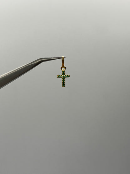Dije cruz circon verde Oro amarillo 18k 0,43 Gr / 6,70 mm / 1,1 Cm