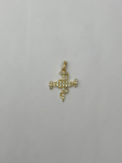 Dije cruz clavo circon blanco Oro amarillo 18k 2,28 Gr / 18,65 mm / 2,30 Cm