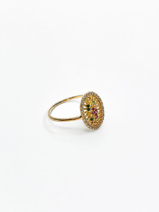 Anillo guadalupe circones verdes y rosa / Talla 7 / 1,90 Gr