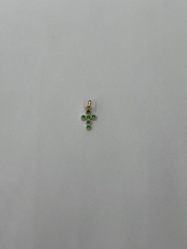 Dije cruz circon verde Oro amarillo 18k 0,32 Gr / 5,60 mm / 0,90 Cm