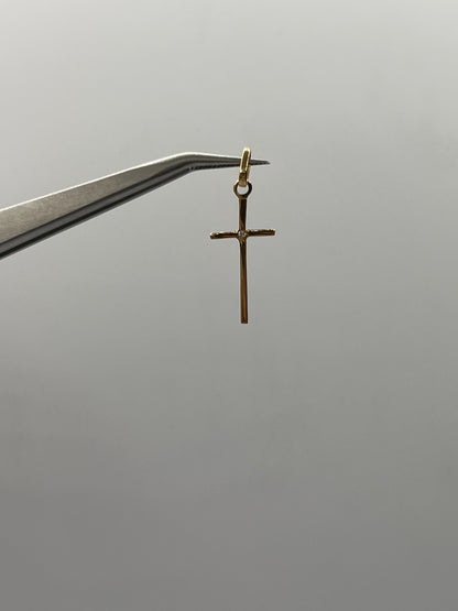 Dije cruz lisa circon blanco Oro amarillo 18k 0,58 Gr / 10 mm / 2,30 Cm