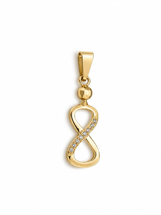 Dije Infinito Circon Lila y Azul  Oro amarillo 18k 0,94 Gr / 8 mm / 2,4 Cm