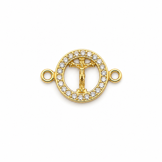 Herraje Cristo Circon Blanco Oro amarillo 18k 1,19 Gr / 1,2 Cm