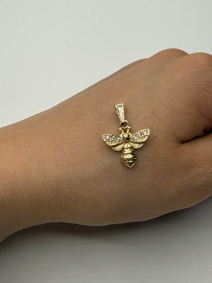 Dije Abeja Circon Blanco Oro amarillo 18k 1,64 Gr / 15,45 mm / 1,6 Cm