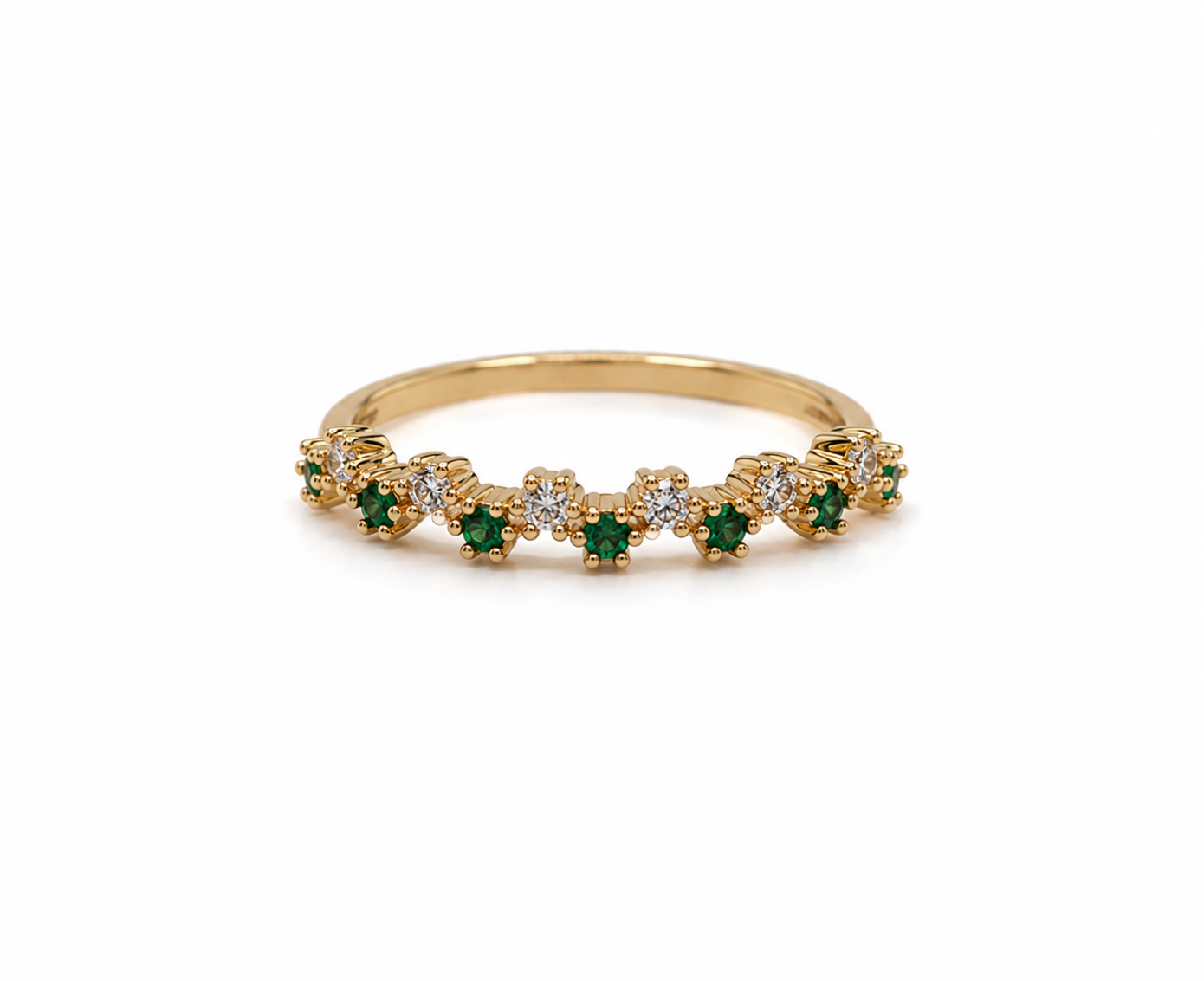Anillo Churumbela Circon Blanco y Verde Oro amarillo 18k / Talla 6 / 1,90 Gr / 3,7 mm