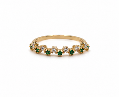 Anillo Churumbela Circon Blanco y Verde Oro amarillo 18k / Talla 6 / 1,90 Gr / 3,7 mm