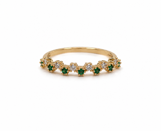 Anillo Churumbela Circon Blanco y Verde Oro amarillo 18k / Talla 6 / 1,90 Gr / 3,7 mm