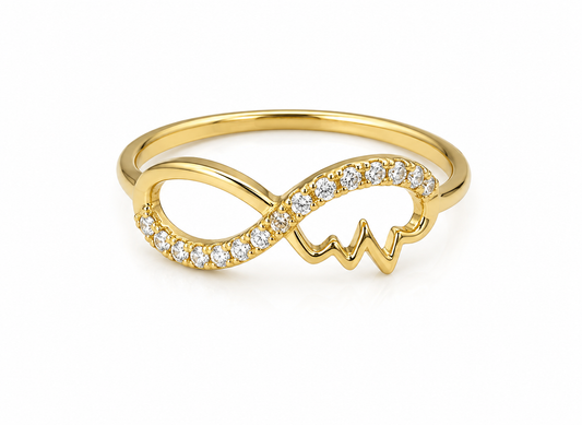 Anillo Infinito Circon Blanco Oro amarillo 18k / Talla 5 / 1,35 Gr / 7,35 mm
