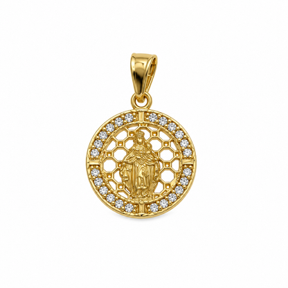 Dije Virgen Del Carmen Circon Blanco Oro amarillo 18k +2 / 1,60 Gr / 15,5 mm / 2 Cm