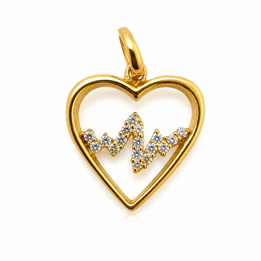 Dije Corazon Latido Circon Blanco Oro amarillo 18k +3 / 1,06 Gr / 12,50 mm / 1,2 Cm