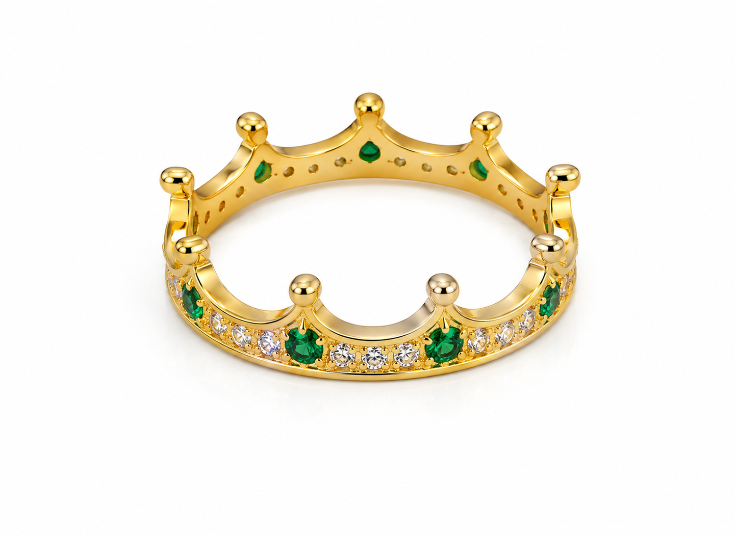 Anillo 15s Corona Circon Blanco y Verde Oro amarillo 18k / Talla 4 / 1,95 Gr / 4 mm
