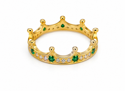 Anillo 15s Corona Circon Blanco y Verde Oro amarillo 18k / Talla 4 / 1,95 Gr / 4 mm