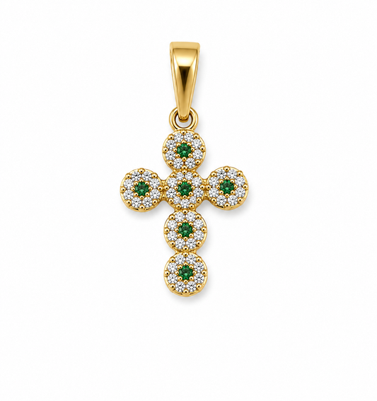 Dije Cruz Circon Blanco Oro amarillo 18k 0,89 Gr / 12 mm / 1,8 Cm
