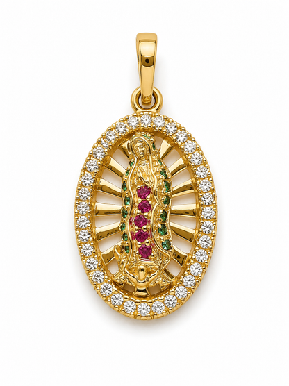 Dije Virgen Guadalupe Circones  Oro amarillo 18k 2,40 Gr / 12 mm / 2 Cm