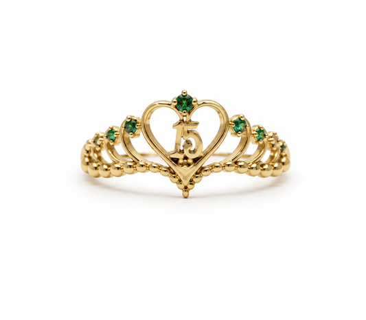 Anillo 15s Corona Circon Verde Oro amarillo 18k / Talla 5 / 1,30 Gr / 9 mm