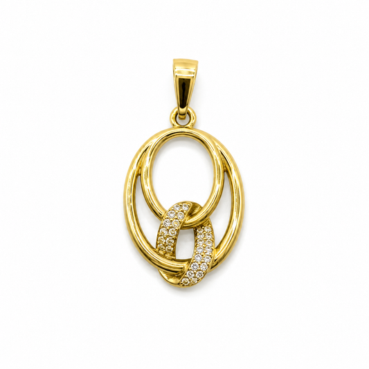 Dije Doble Circulo Circon Blanco  Oro amarillo 18k 2,26 Gr / 15,5 mm / 2,3 Cm