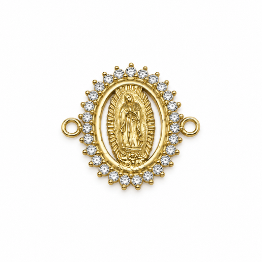 Herraje Virgen Guadalupe Circon Blanco Oro amarillo 18k +2 / 2,65 Gr / 2 cm
