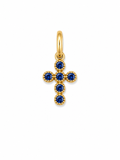 Dije cruz circon azul Oro amarillo 18k 0,33 Gr / 5,60 mm / 0,90 Cm