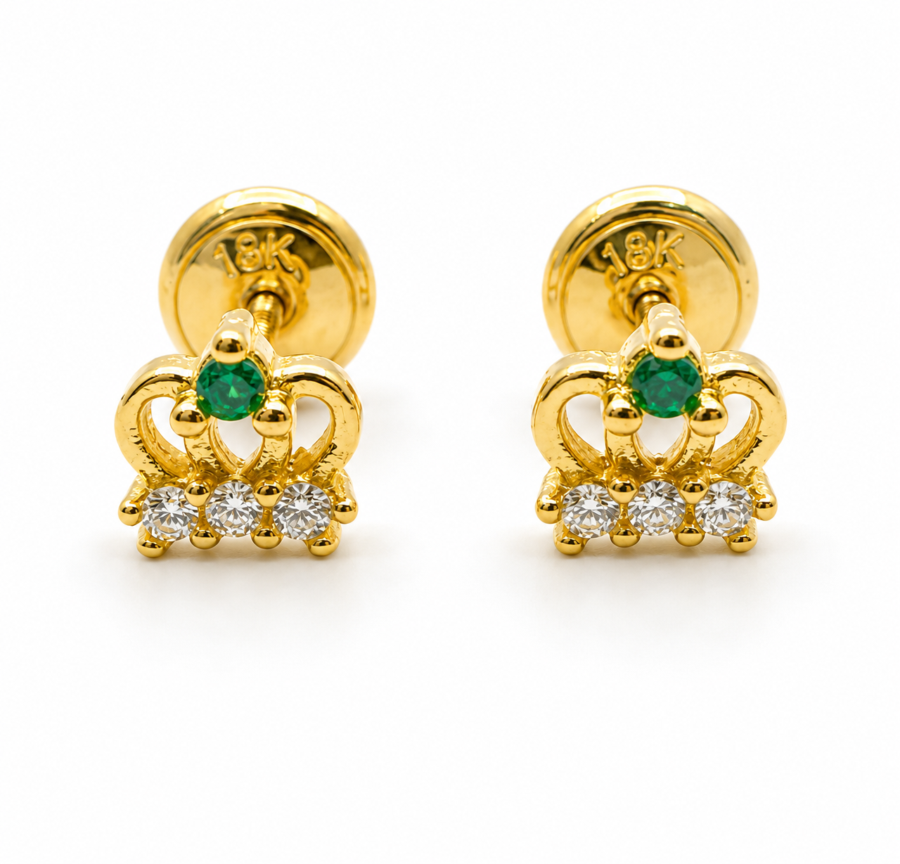 Topos Corona Circon Blanco y Verde Oro amarillo 18k +2 / 1,00Gr / 5,40 mm