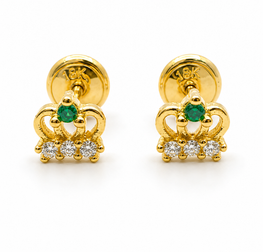 Topos Corona Circon Blanco y Verde Oro amarillo 18k +2 / 1,00Gr / 5,40 mm