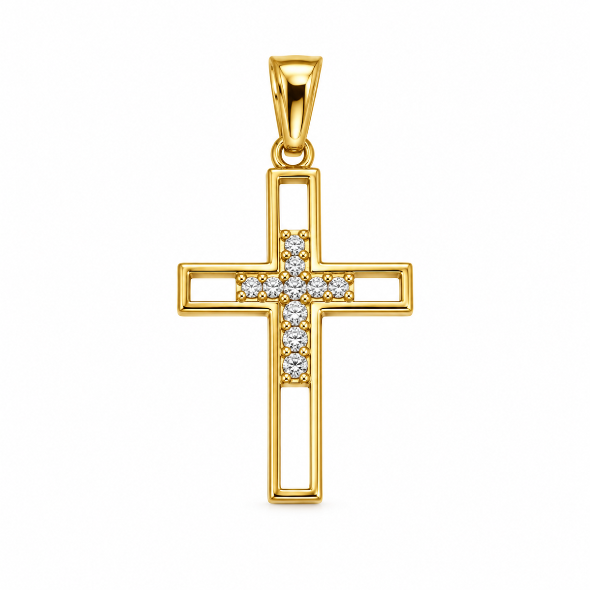 Dije Cruz Circon Blanco Oro amarillo 18k +2 / 1,96 Gr / 20 mm / 3,2 Cm