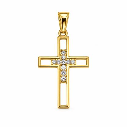 Dije Cruz Circon Blanco Oro amarillo 18k +2 / 1,96 Gr / 20 mm / 3,2 Cm