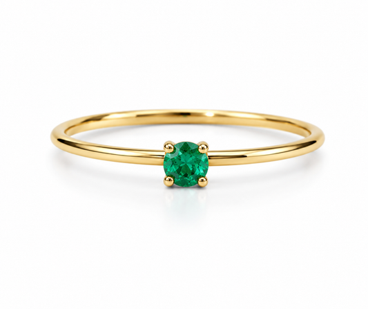 Anillo Solitario Esmeralda 0.11Ct Oro It Amarillo / Talla 8 / 0.90 Gr