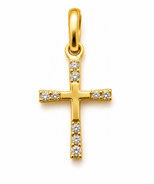 Dije Cruz Circon Blanco  Oro amarillo 18k +3 / 1,04 Gr / 11 mm / 1,8 Cm